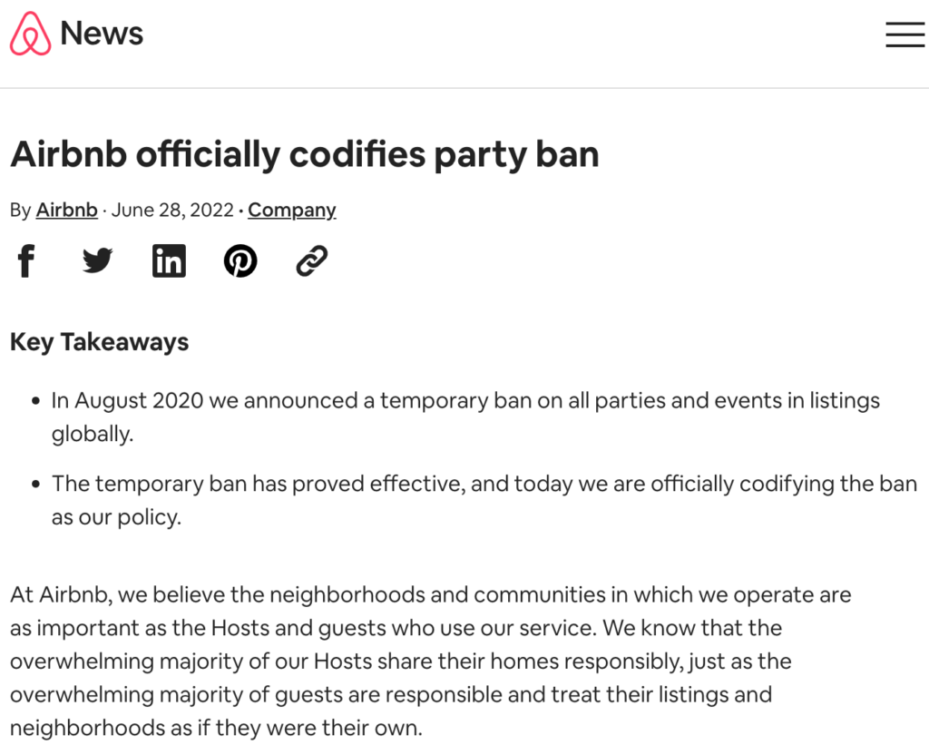 Les fêtes interdites sur Airbnb, aussi